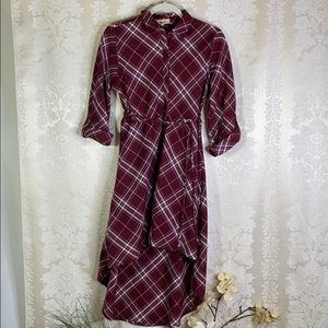 NWOT Love notes plaid button up high low dress